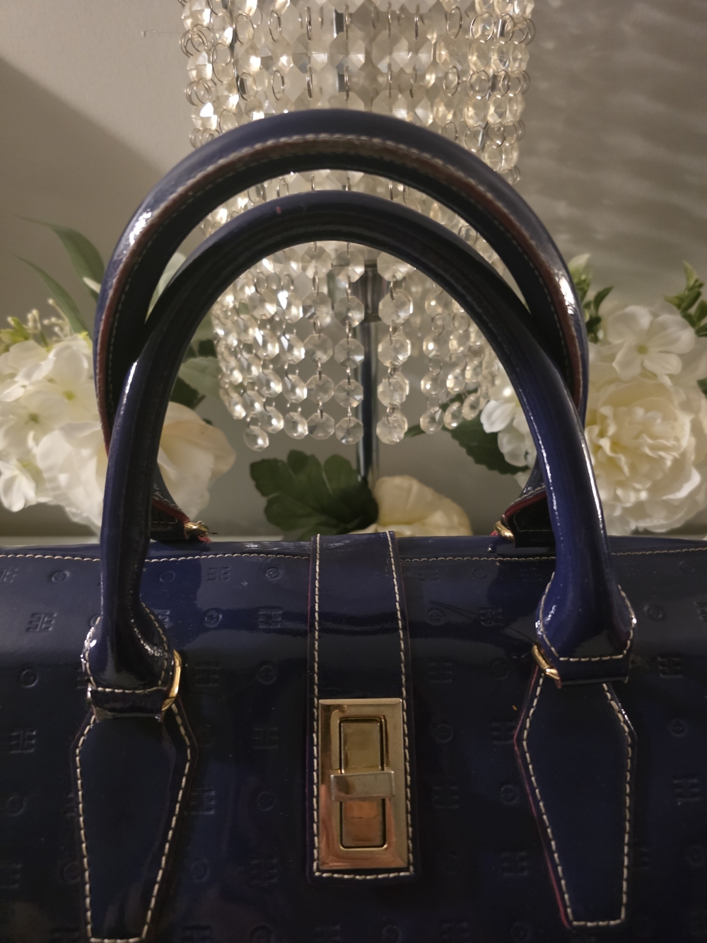 Arcadia Plum  Patent Handheld Satchel with Gold-Tone Lock - Picture 7 of 8